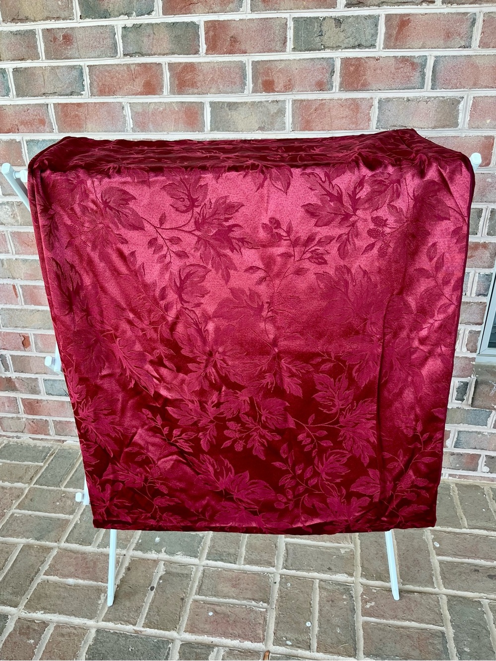 Vintage Burgundy Damask Floral Tablecloth Rectangle 102x57 Red Jacquard Satin